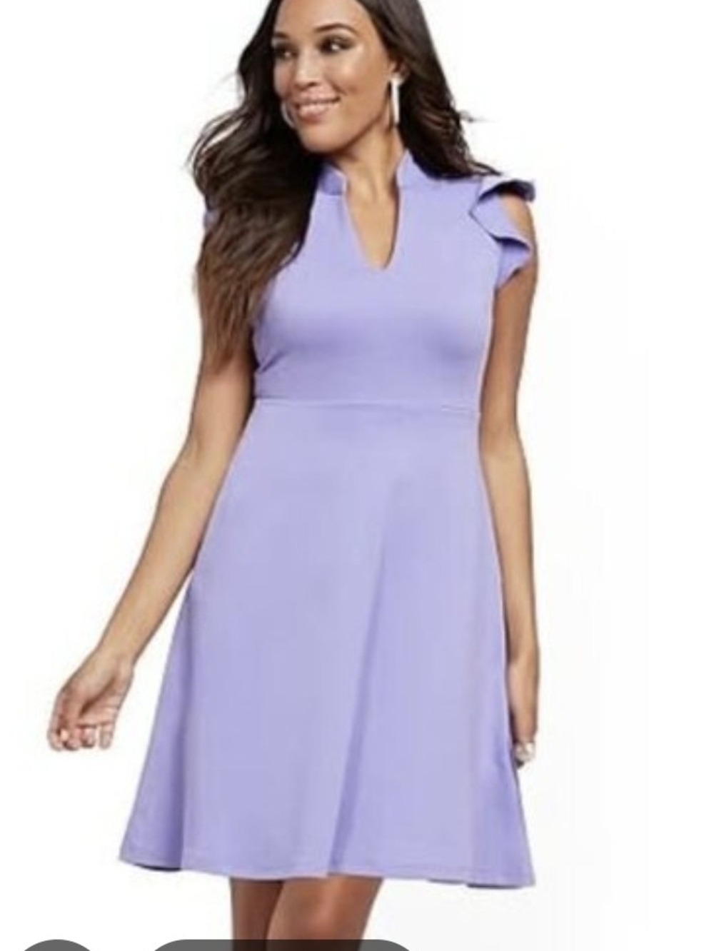New York & Company Lavender Ruffle Cap-Sleeve Fit & Flare Dress